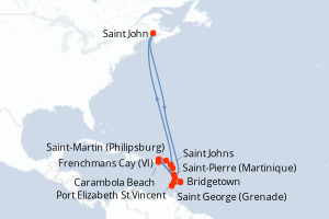 carte itinéraire croisière Caraïbes Bahamas 14 jours au départ du port de Saint-Martin (Philipsburg)