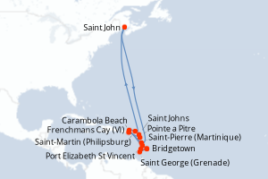 carte itinéraire croisière Caraïbes Bahamas 14 jours au départ du port de Saint-Martin (Philipsburg)