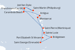 carte itinéraire croisière Caraïbes Bahamas 14 jours au départ du port de Saint-Martin (Philipsburg)