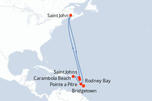 carte itinéraire croisière Caraïbes Bahamas 7 jours au départ du port de Bridgetown