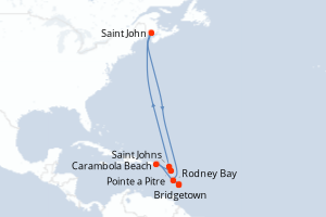 carte itinéraire croisière Caraïbes Bahamas 7 jours au départ du port de Bridgetown