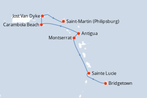 carte itinéraire croisière Caraïbes Bahamas 7 jours au départ du port de Bridgetown