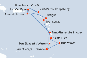 carte itinéraire croisière Caraïbes Bahamas 14 jours au départ du port de Bridgetown