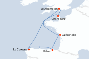 carte itinéraire croisière Europe du Nord 7 jours au départ du port de Southampton