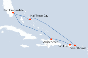 Carte de l'itinéraire de croisière Fort Lauderdale-Fort Lauderdale d'une durée de 8 jours