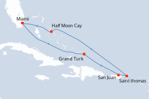 carte itinéraire croisière Caraïbes Bahamas 7 jours au départ du port de Miami