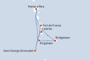 carte itinéraire croisière Caraïbes Bahamas 7 jours au départ du port de Fort de France