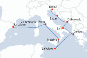 carte itinéraire croisière Adriatique 10 jours au départ du port de Trieste