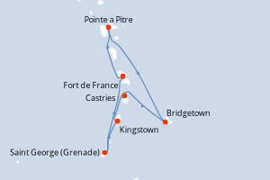 carte itinéraire croisière Caraïbes Bahamas 7 jours au départ du port de Fort de France