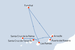 carte itinéraire croisière Iles Canaries 7 jours au départ du port de Santa Cruz de Tenerife