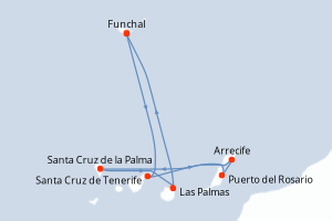carte itinéraire croisière Iles Canaries 7 jours au départ du port de Funchal