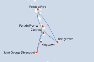 carte itinéraire croisière Caraïbes Bahamas 7 jours au départ du port de Pointe a Pitre