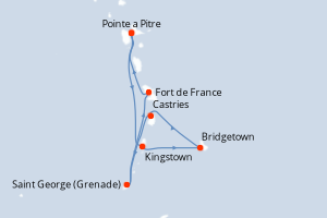 carte itinéraire croisière Caraïbes Bahamas 7 jours au départ du port de Pointe a Pitre