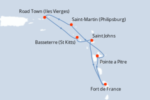carte itinéraire croisière Caraïbes Bahamas 7 jours au départ du port de Pointe a Pitre