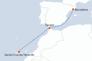 Carte de l'itinéraire de croisière Santa Cruz de Tenerife-Barcelone d'une durée de 4 jours