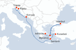 carte itinéraire croisière Adriatique 10 jours au départ du port de Trieste