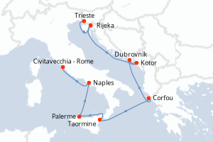 carte itinéraire croisière Adriatique 10 jours au départ du port de Trieste