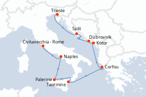 carte itinéraire croisière Adriatique 10 jours au départ du port de Trieste