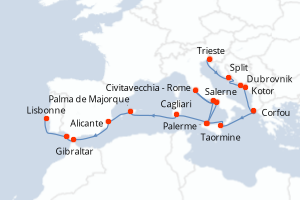 carte itinéraire croisière Atlantique 20 jours au départ du port de Trieste