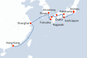 carte itinéraire croisière Asie 14 jours au départ du port de Yokohama