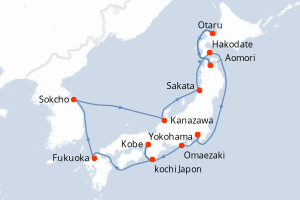 carte itinéraire croisière Asie 14 jours au départ du port de Yokohama