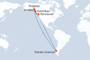 carte itinéraire croisière Alaska 7 jours au départ du port de Vancouver