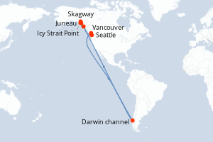 carte itinéraire croisière Alaska 7 jours au départ du port de Vancouver