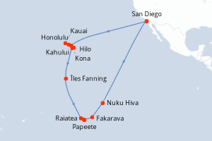 carte itinéraire croisière Amérique du Nord 35 jours au départ du port de San Diego