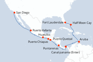 carte itinéraire croisière Transatlantique 17 jours au départ du port de San Diego