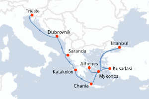 carte itinéraire croisière Méditerranée 11 jours au départ du port de Athenes