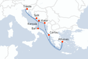 carte itinéraire croisière Méditerranée 10 jours au départ du port de Athenes