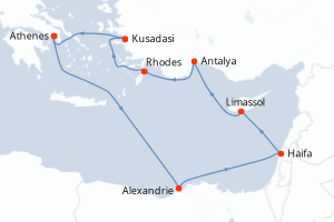 carte itinéraire croisière Méditerranée 11 jours au départ du port de Athenes