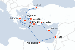 carte itinéraire croisière Méditerranée 21 jours au départ du port de Athenes