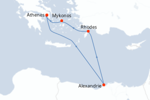 carte itinéraire croisière Méditerranée 7 jours au départ du port de Athenes