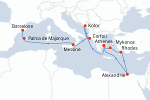 carte itinéraire croisière Sicile 14 jours au départ du port de Athenes