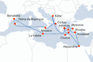 carte itinéraire croisière Sicile 21 jours au départ du port de Athenes