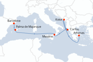 carte itinéraire croisière Sicile 7 jours au départ du port de Athenes