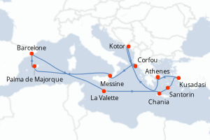 carte itinéraire croisière Sicile 14 jours au départ du port de Athenes