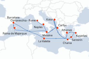 carte itinéraire croisière Sicile 21 jours au départ du port de Le Piree - Athenes