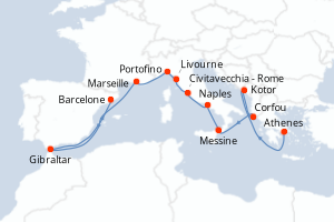 carte itinéraire croisière Sicile 14 jours au départ du port de Athenes