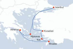 carte itinéraire croisière Méditerranée 10 jours au départ du port de Athenes