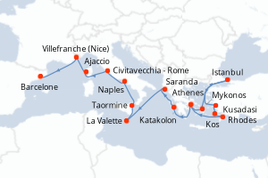 carte itinéraire croisière Sicile 21 jours au départ du port de Le Piree - Athenes