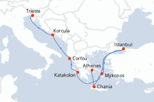 carte itinéraire croisière Méditerranée 10 jours au départ du port de Athenes