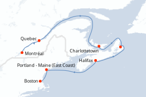 carte itinéraire croisière Amérique du Nord 7 jours au départ du port de Montréal