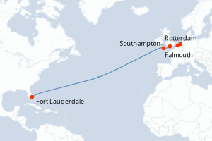 carte itinéraire croisière Transatlantique 14 jours au départ du port de Fort Lauderdale