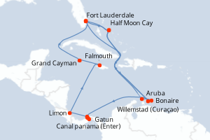 carte itinéraire croisière Caraïbes Bahamas 21 jours au départ du port de Fort Lauderdale