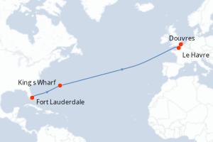 carte itinéraire croisière Transatlantique 13 jours au départ du port de Fort Lauderdale