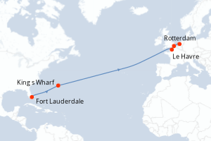 carte itinéraire croisière Transatlantique 14 jours au départ du port de Fort Lauderdale