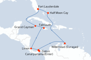 carte itinéraire croisière Caraïbes Bahamas 12 jours au départ du port de Fort Lauderdale