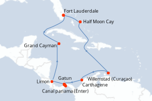 carte itinéraire croisière Caraïbes Bahamas 12 jours au départ du port de Fort Lauderdale